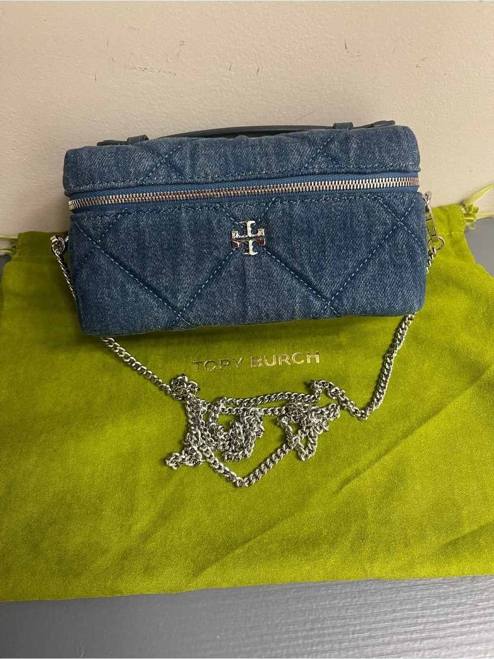 Tory Burch Quilted Denim Chain Crossbody Bag - Blue